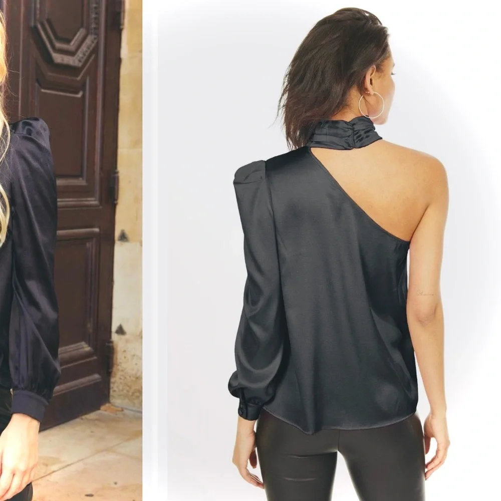GENERATION LOVE | XL | Rosario Charmeuse Silk One Shoulder Choker Blouse NWT_3
